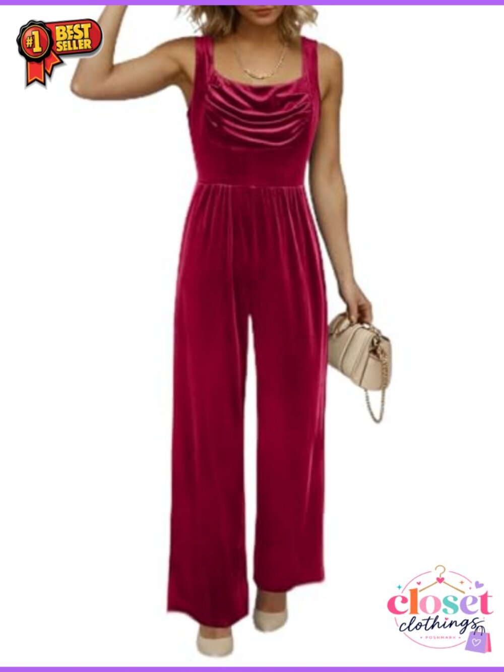 Velvet Sleeveless Wide Leg Jumpsuit Square Neck High Waist Loose Fit